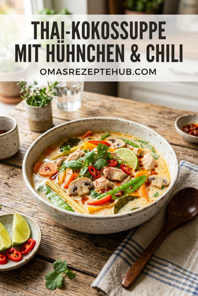Thai-Suppe mit Kokos und Hühnchen