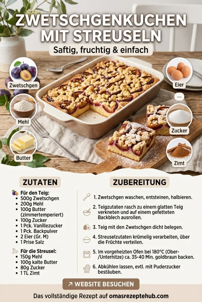 Einfacher Zwetschgenkuchen mit Streuseln