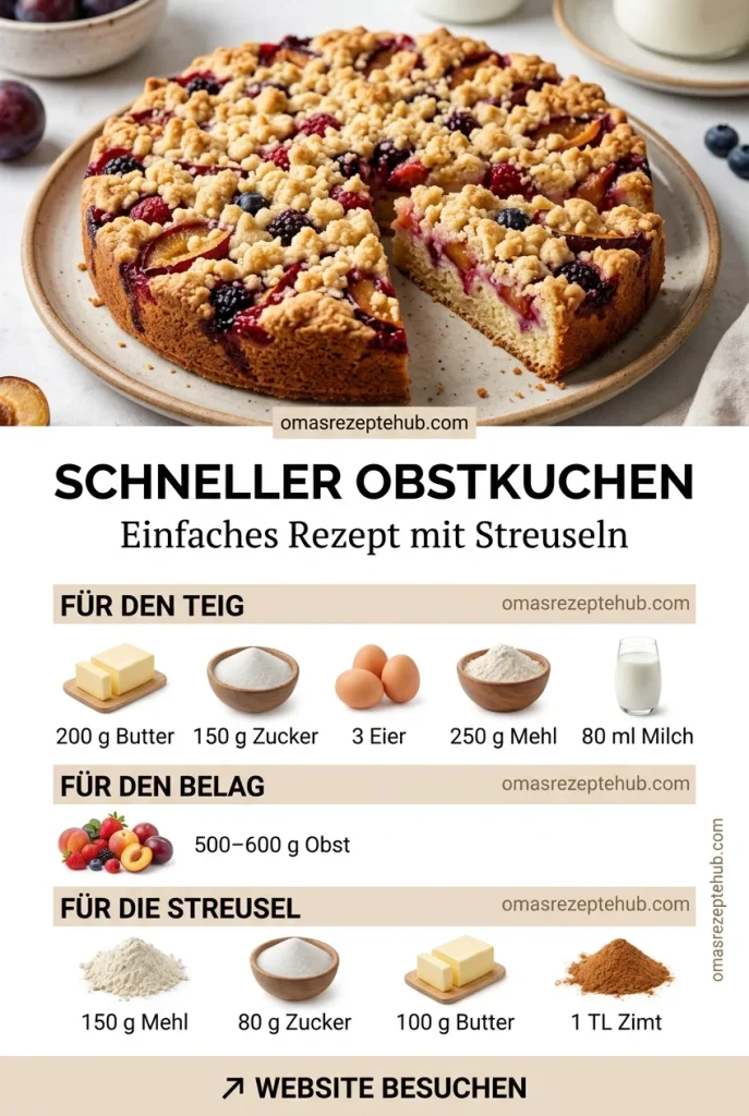 Schneller Obstkuchen mit Streuseln
