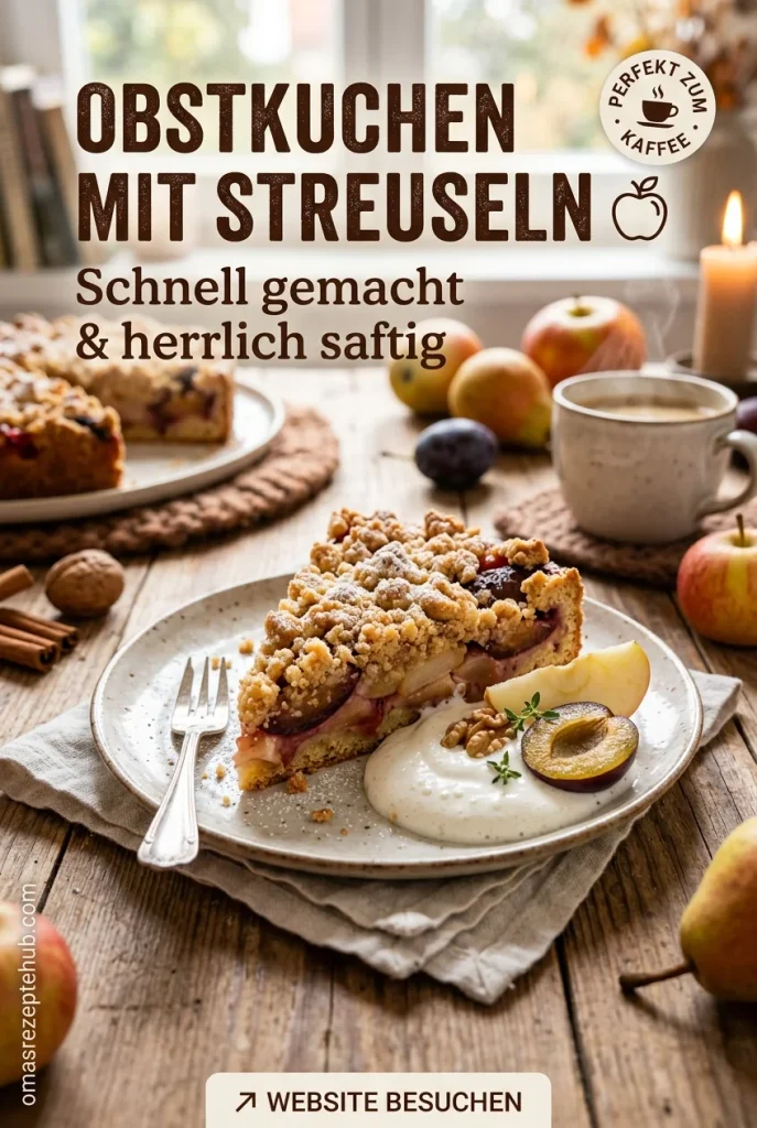 Schneller Obstkuchen mit Streuseln
