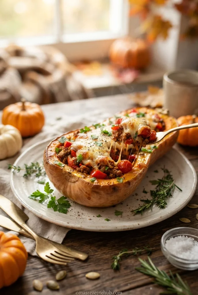 gefüllter butternut kürbis mit hackfleisch