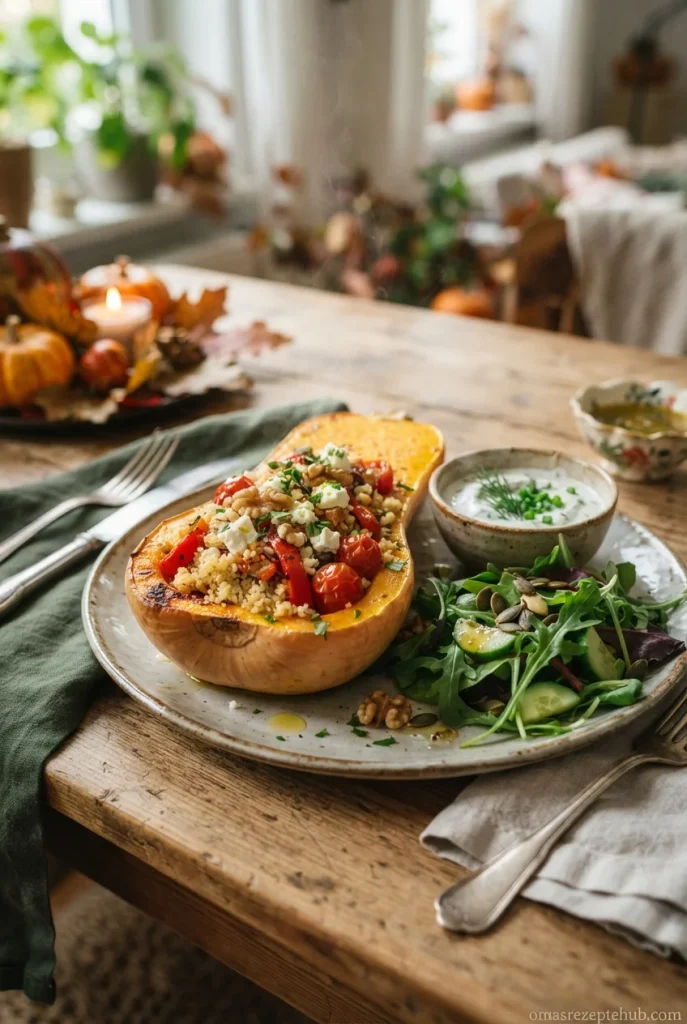 gefüllter Butternut Kürbis vegetarisch